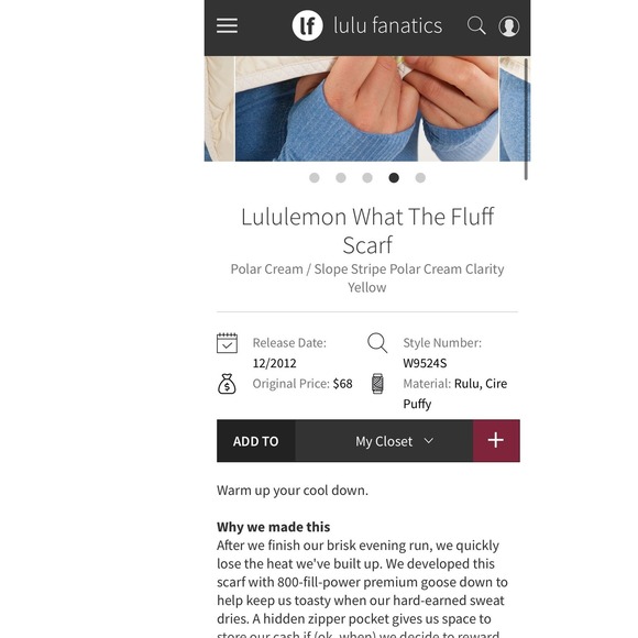 Lululemon What The Fluff Scarf Polar Cream Slope Stripe Down Fill Hidden Pocket - Picture 6 of 13